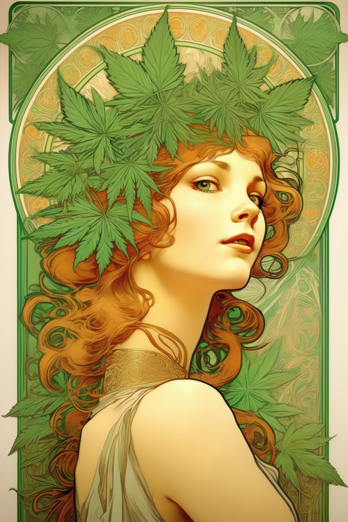 <lora:Alphonse Mucha Style:1>Alphonse Mucha Style - drawing of a girl in the style of an advertising poster by Alphonse Mu...